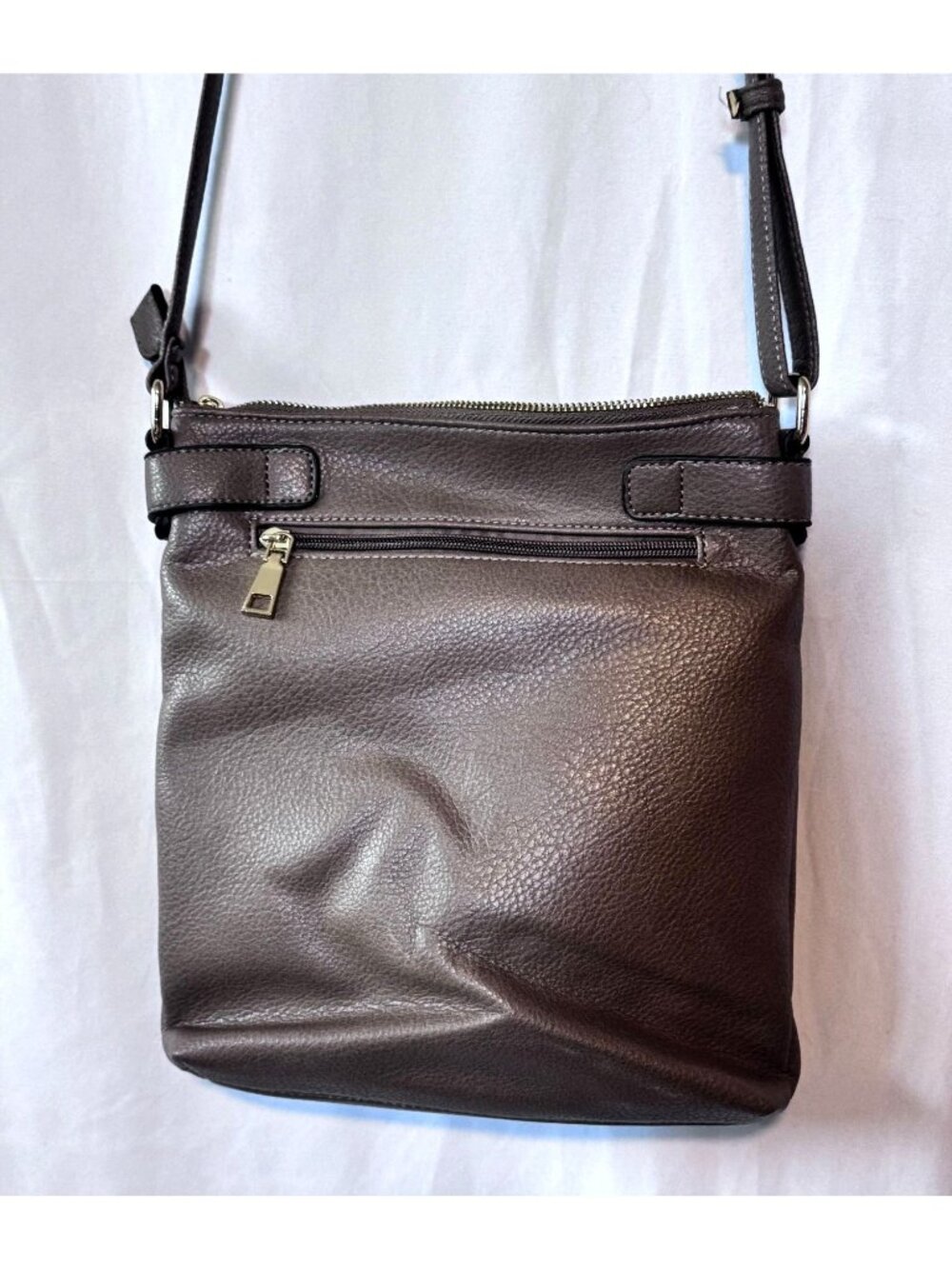 Multi Pocket Faux Leather Crossbody Purse Brown Taupe Adjustable Strap - Picture 7 of 10
